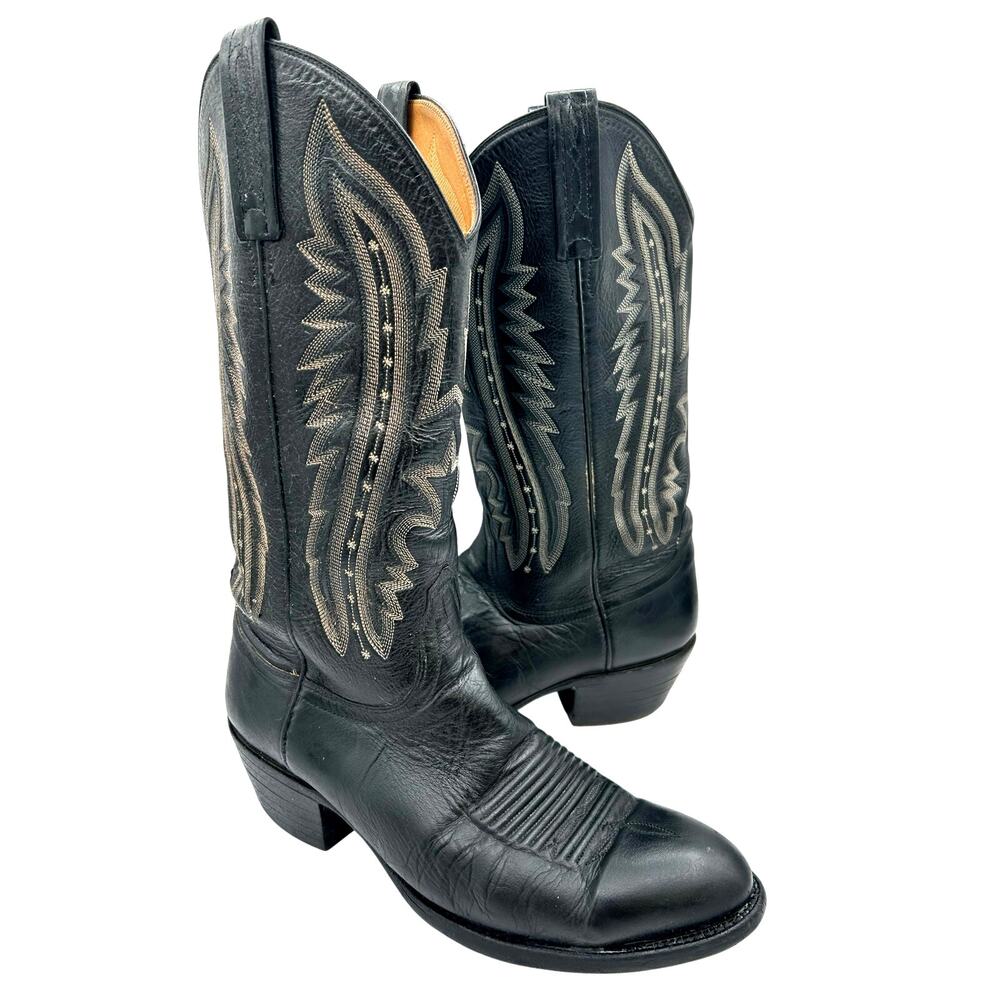 Lucchese 2000 men's western boots Black Italian kangaroo leather round toe SZ9.5